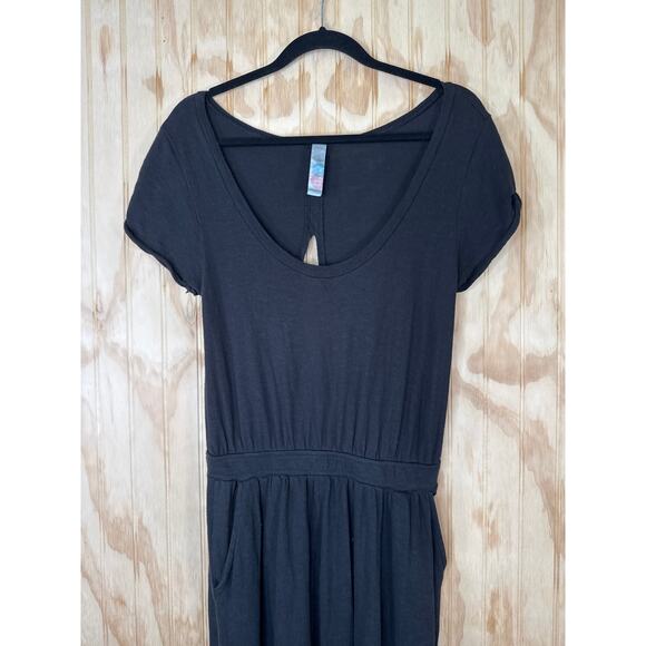 Free People Beach Black Maxi Dress Medium Boho Goth Open Back Side Slit Cotton - Picture 3 of 9